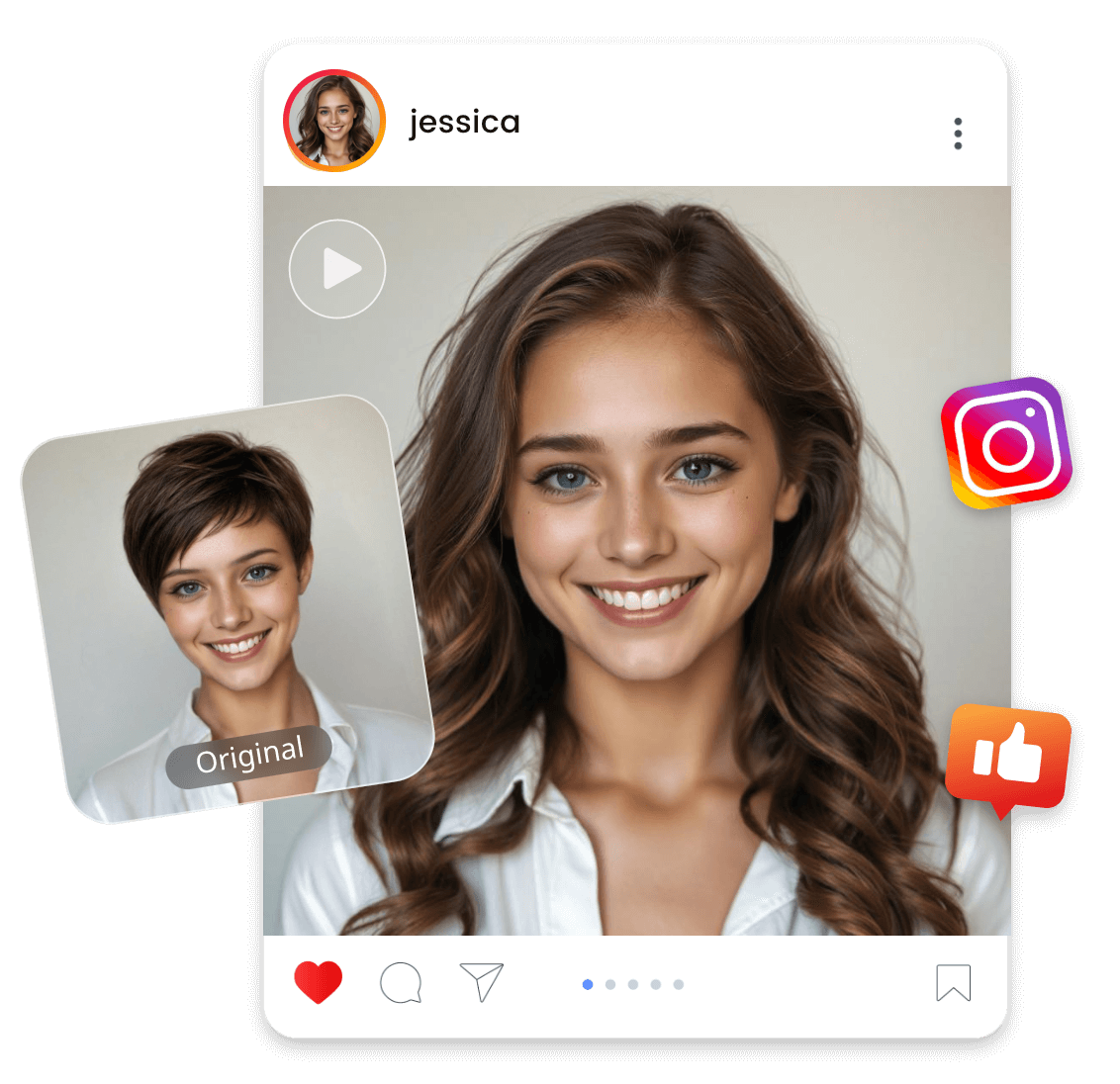 Share a video of the ai generated short haired girl turned into a long haired girl on social media