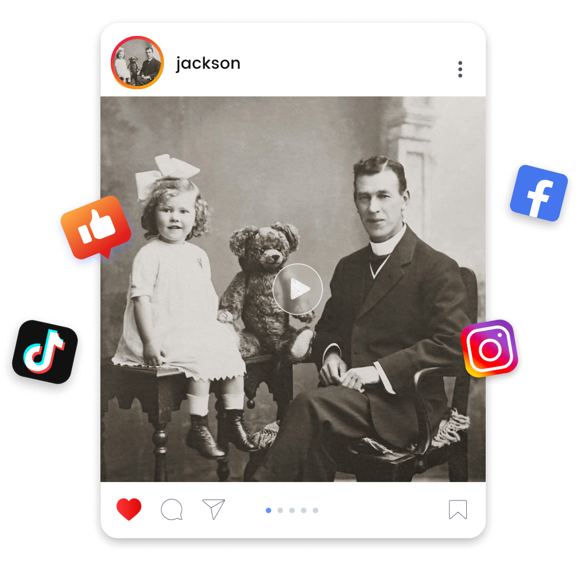 Share ai animated video from a family old photo on different social media