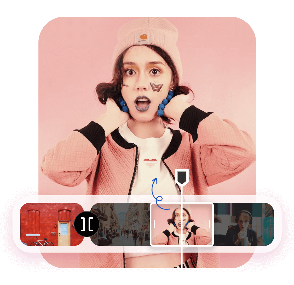 Split a video to highlight a cute girl in pink