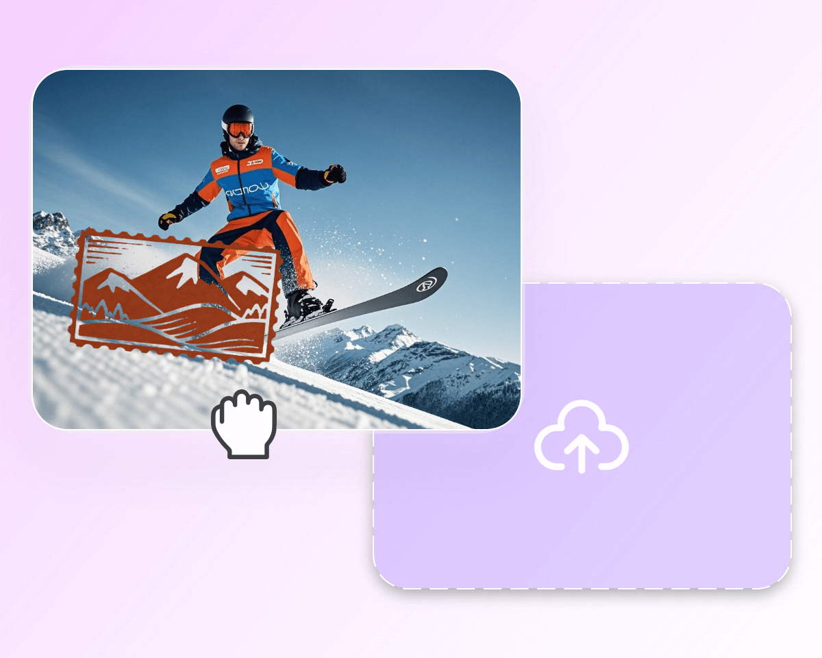 Step one upload a photo with a stamp of a man doing snowboarding 1