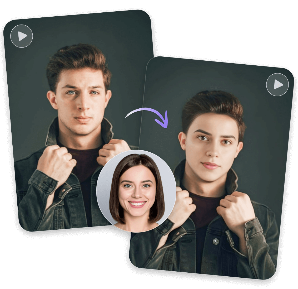 Beim Erstellen von Videos aus Bildern das Gesicht eines Mannes durch das einer Frau ersetzen