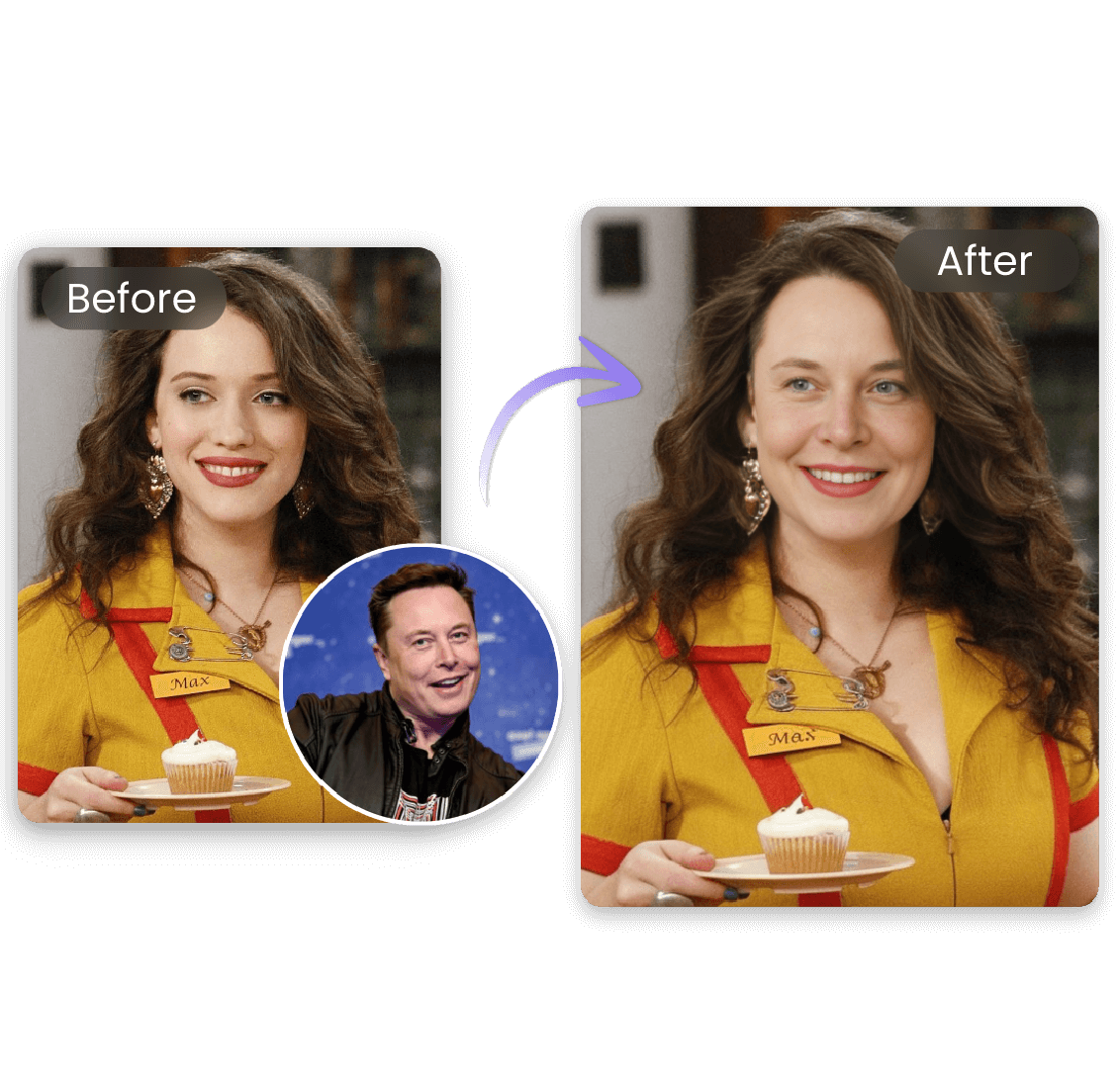 Swap face of elon musk with max in 2 broke girls