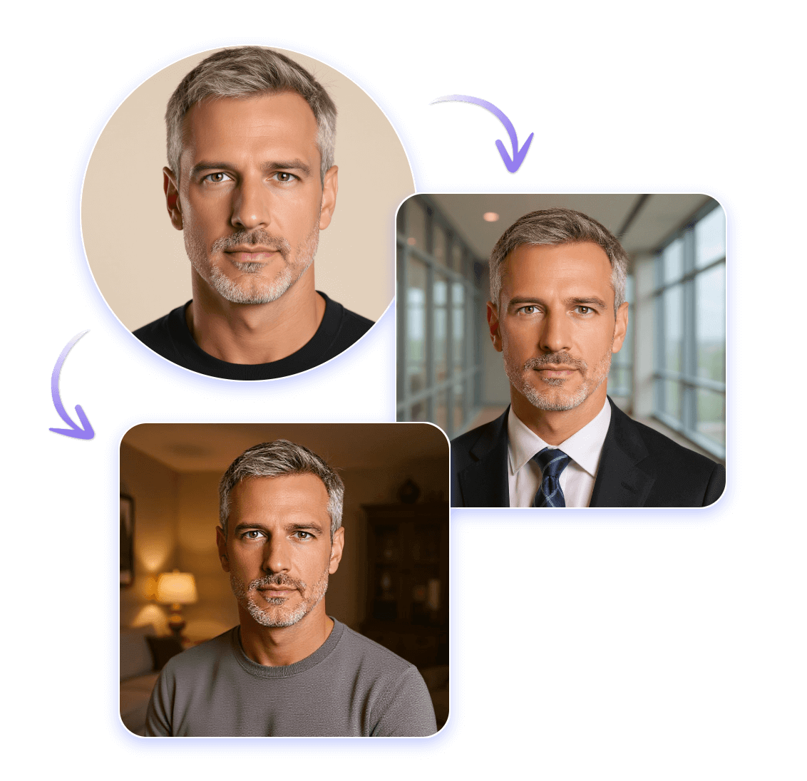 Swap the body of a man with another man in a different scene to achieve a background change