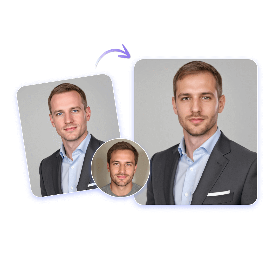 Swap the body of a man with another man in formal attire