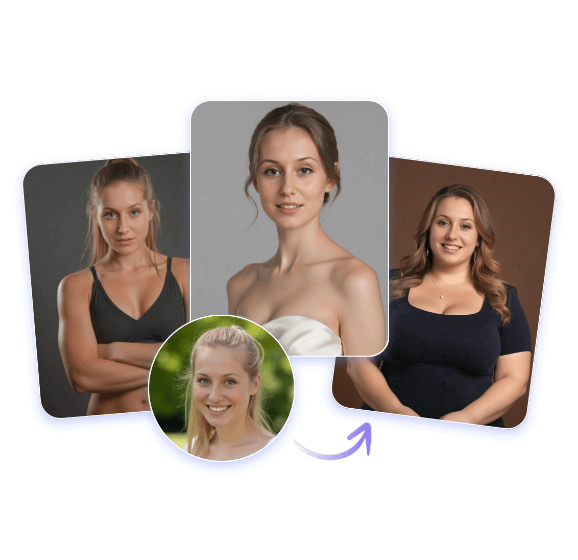 Swap the body of a woman with another woman of a different body shape to simulate different body types