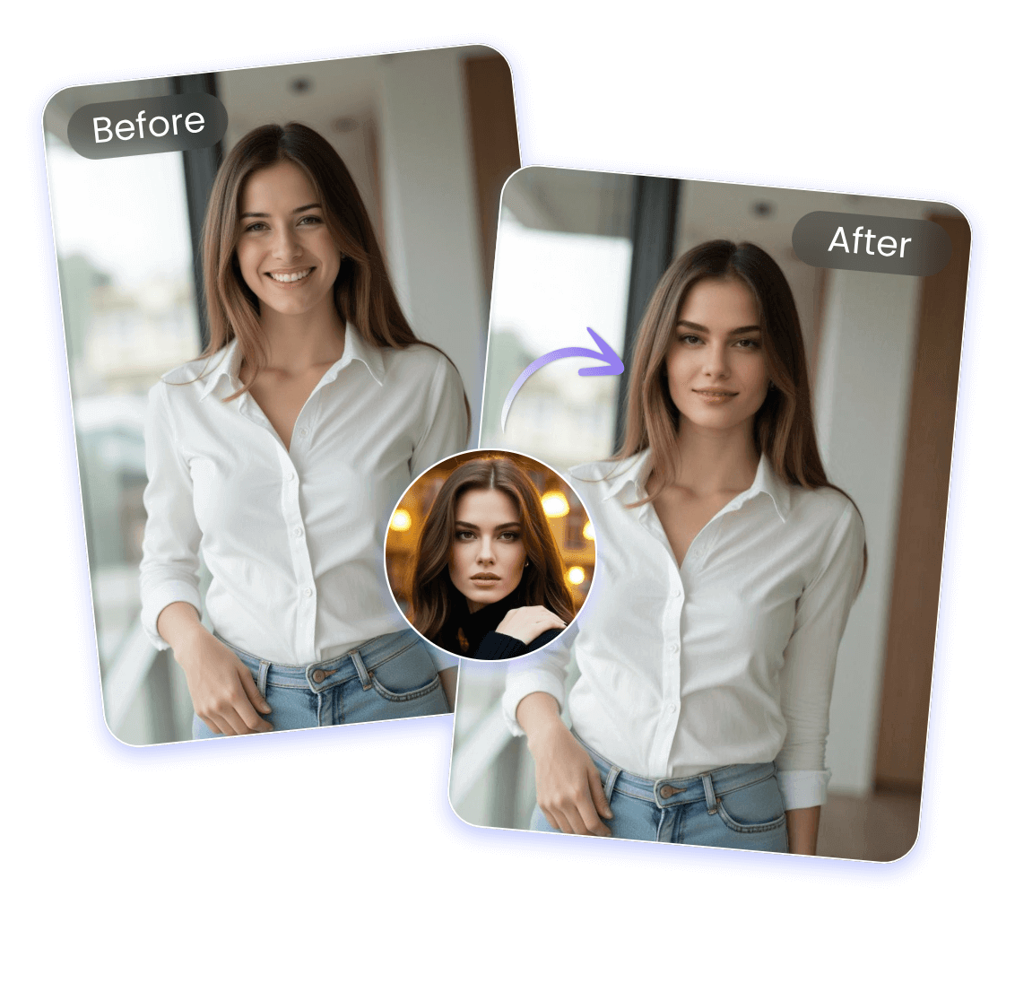 Swap the body of one woman photo with the body of another woman photo