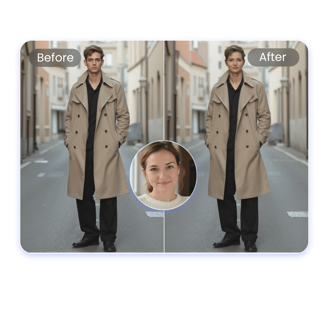 Swap the full body of a woman with a man to achieve a gender swap