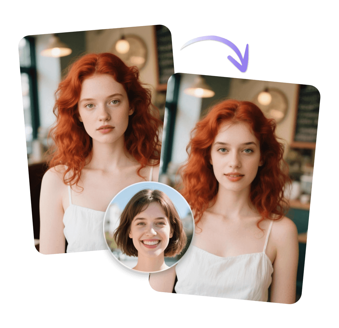 Swap two faces between two women to change facial expressions