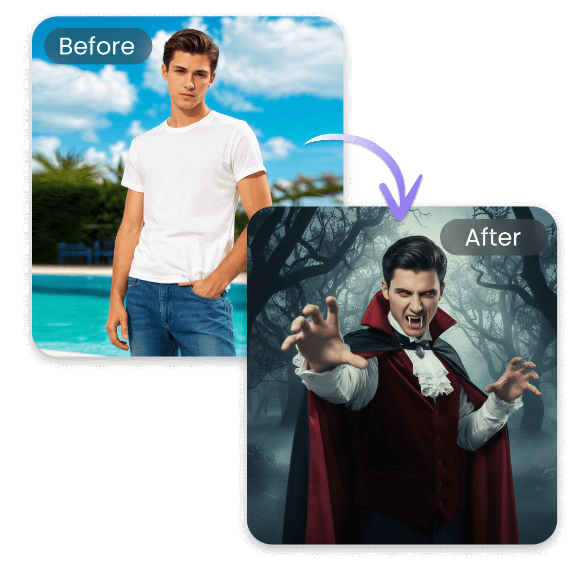 Switch scenes and poses for vampire transformations