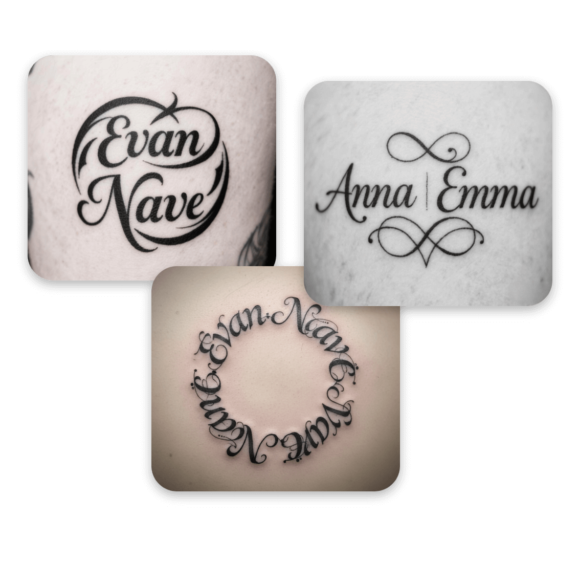 Three types ambigram tattoo arts