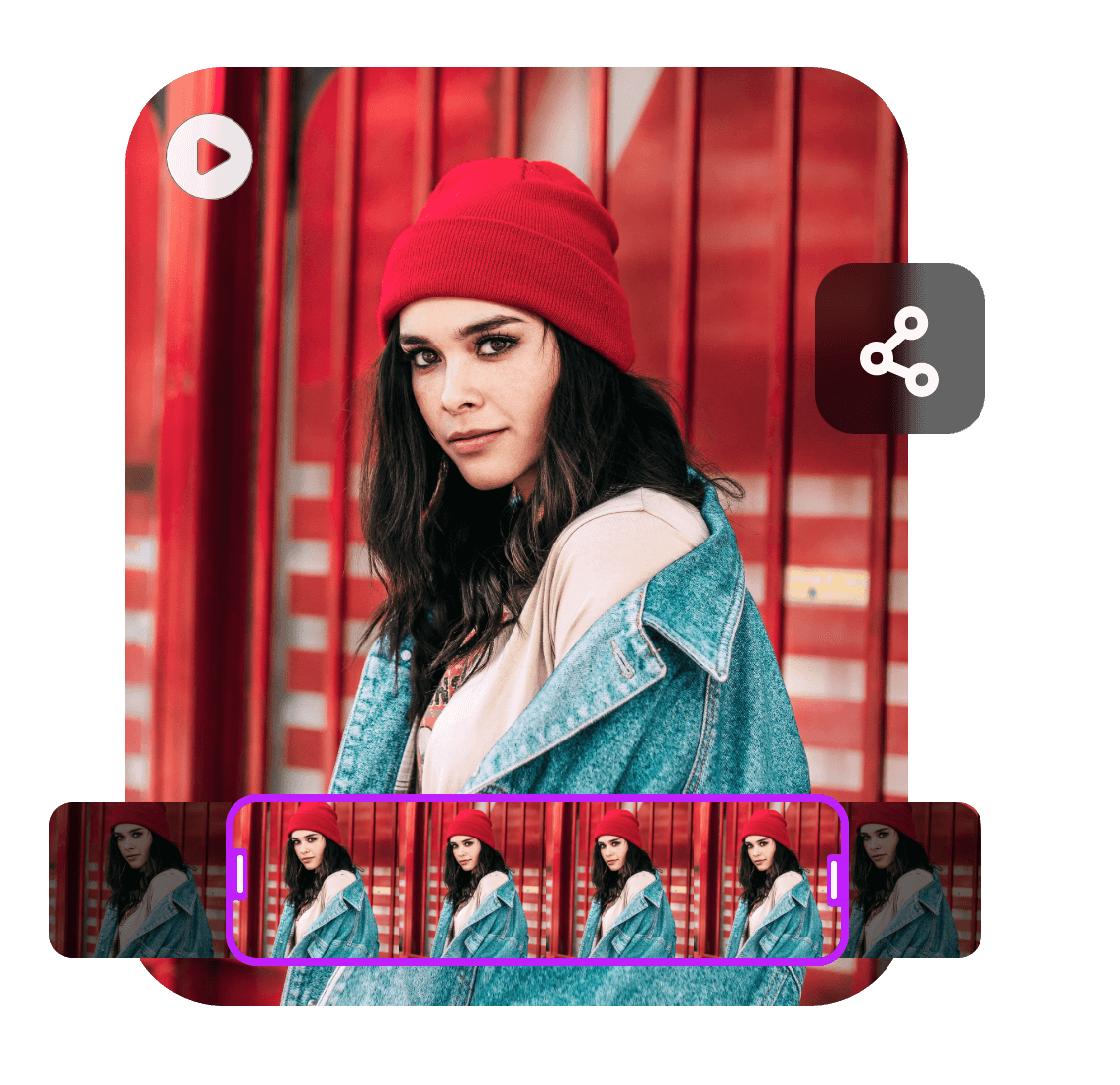 Trim a video of a girl with a red fur hat and share it directly