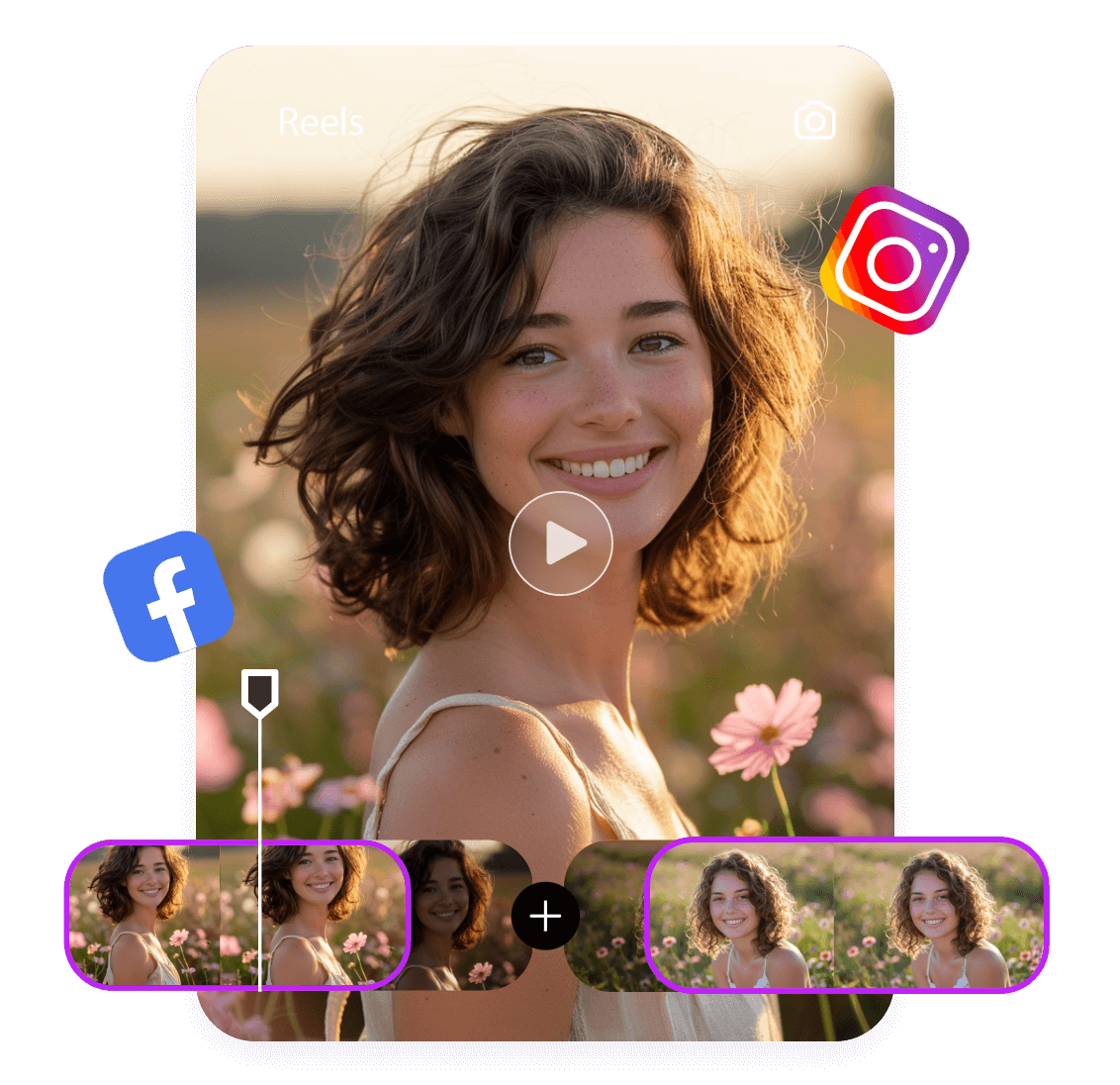 Trim and split a video of a beautiful girl smiling for a reel