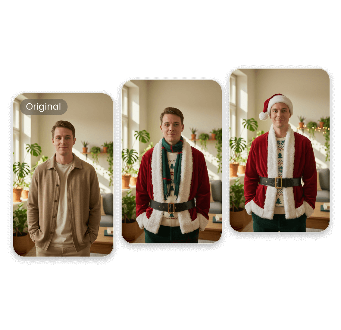 この特別な休日にクリスマスの衣装やサンタ帽を試そう