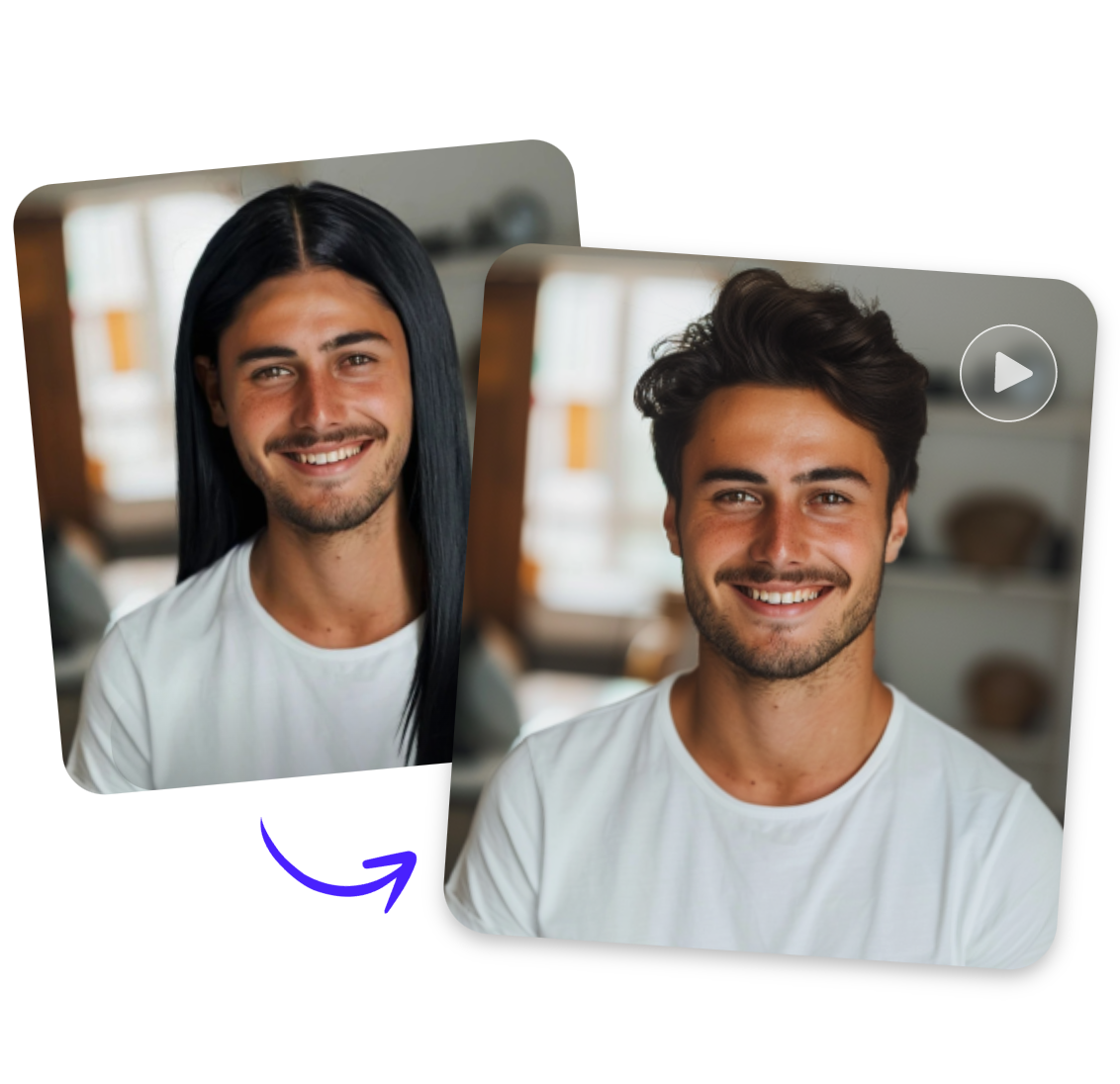 Try on short hair filter to replace a mans long hair with ai