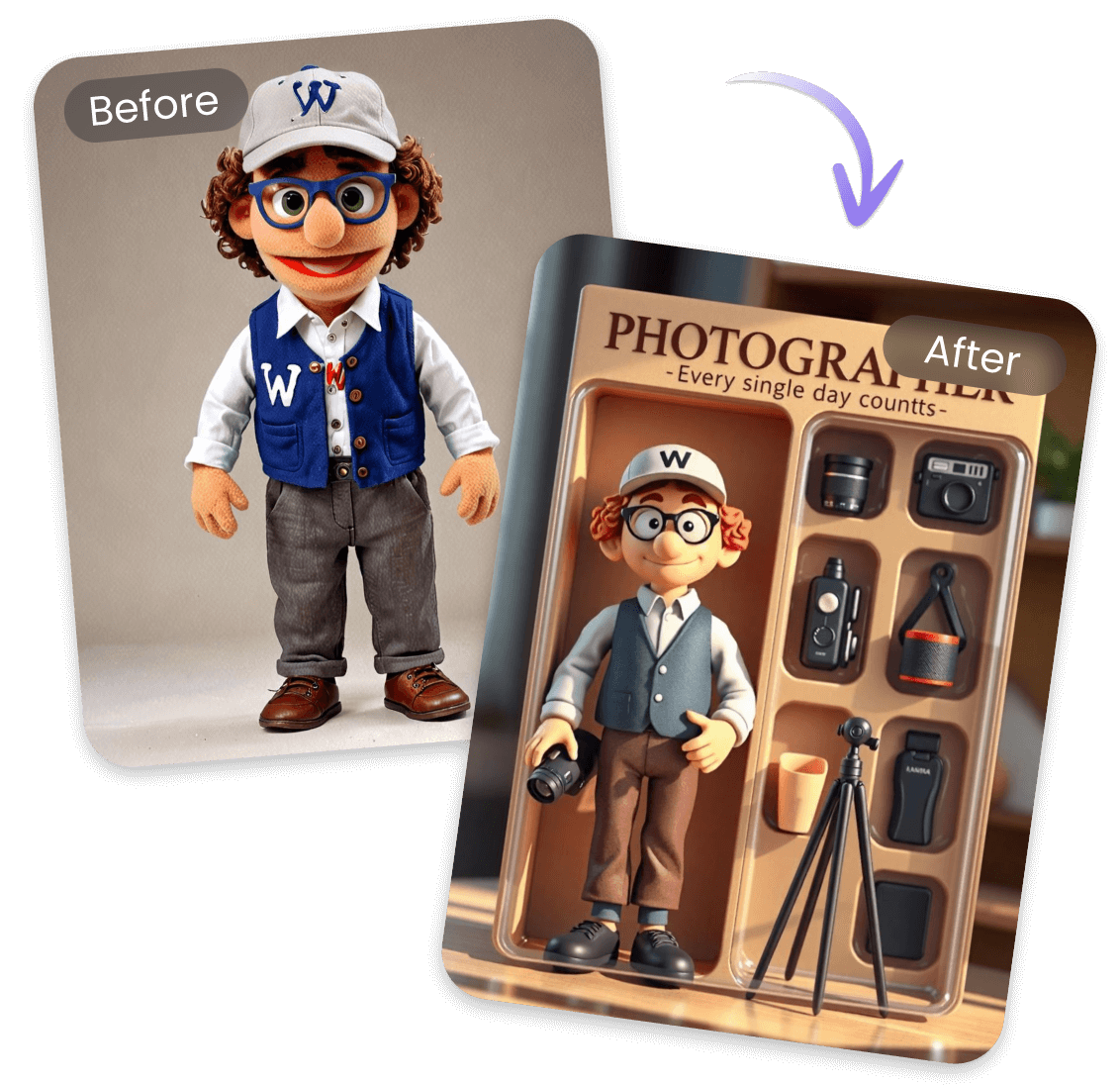 Transformar um personagem Muppet em um boneco de ação Muppet