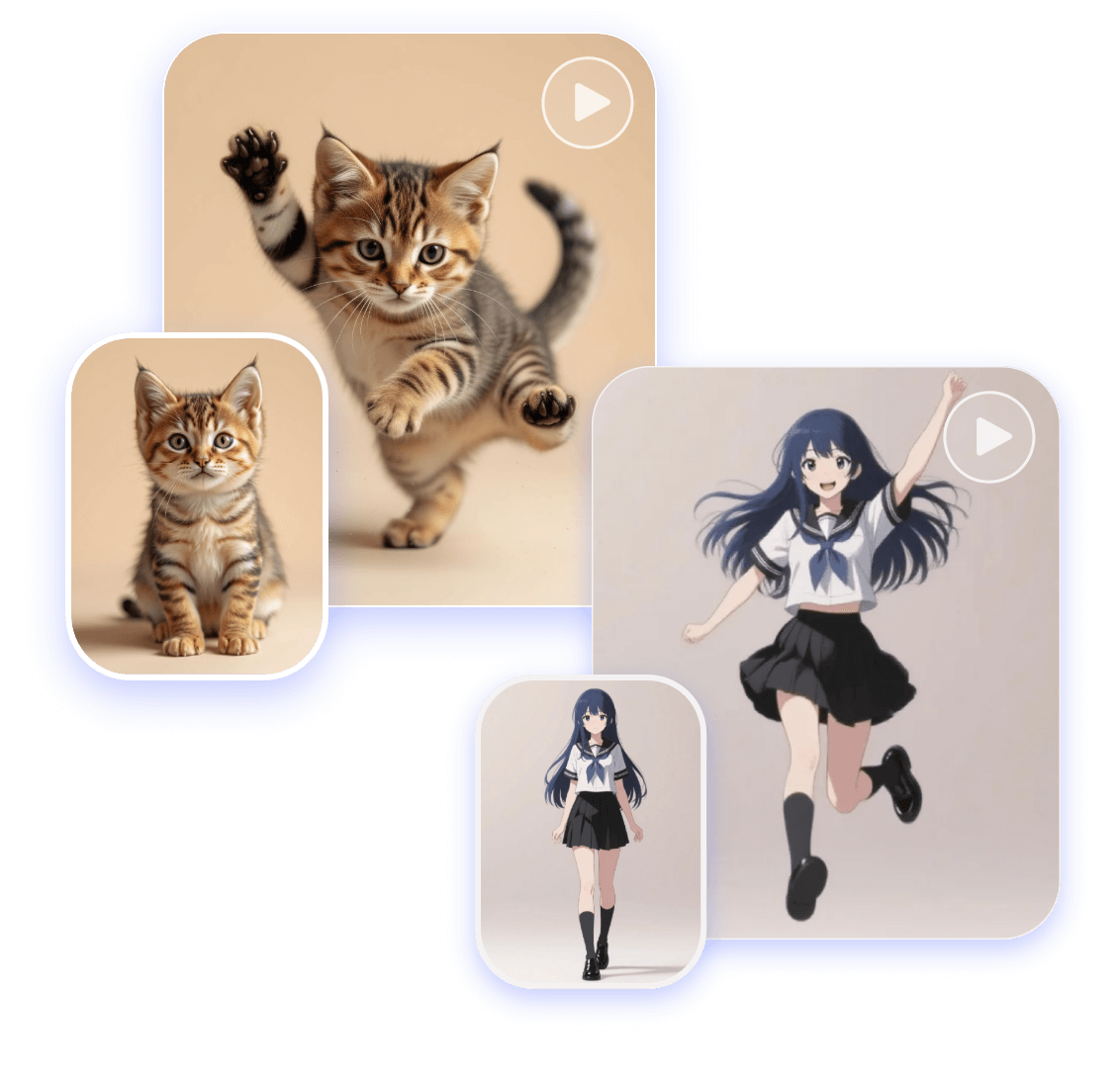 Turn a cat and an anime girl photo into ai dancing videos