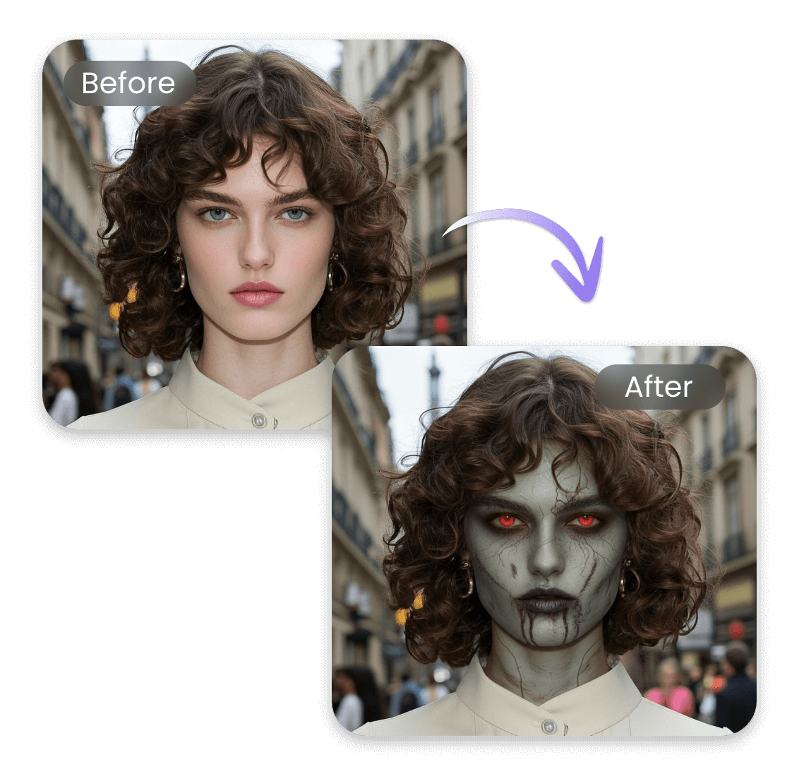 Turn a face of a woman into a zombie face