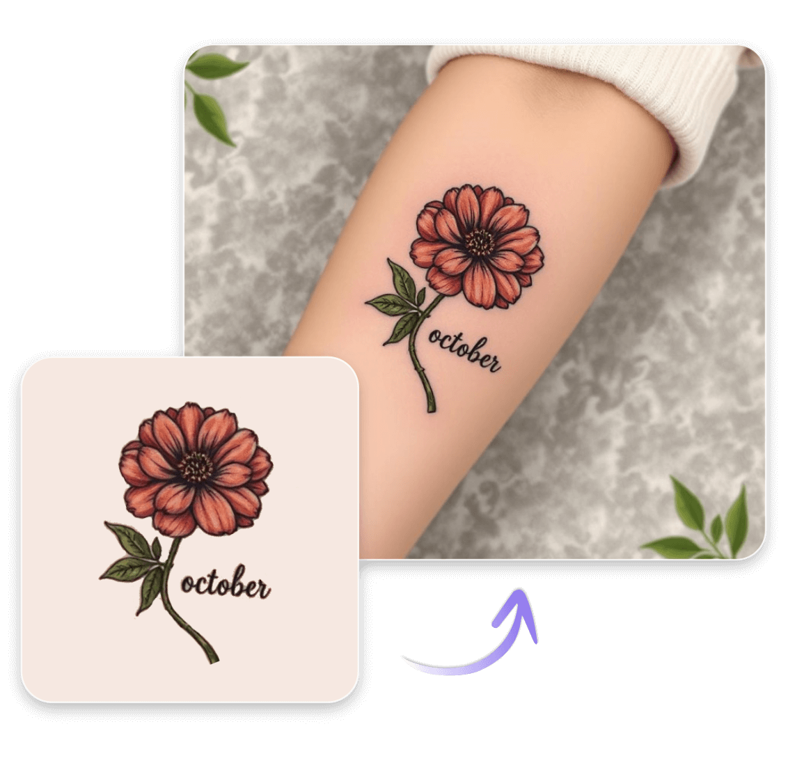 Transforme uma foto de flor em uma tatuagem real no braço