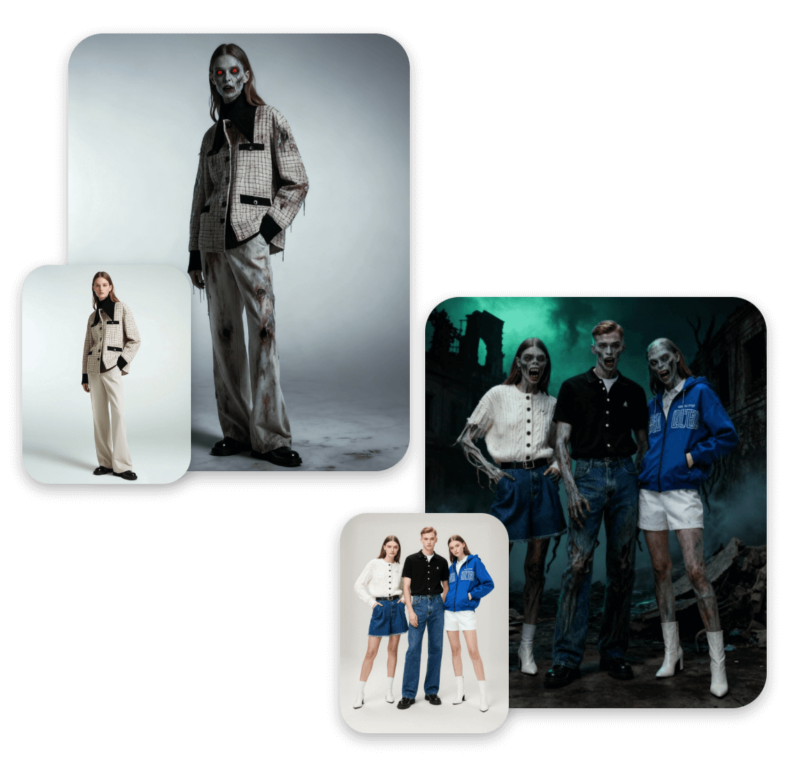 Turn a full body portrait and a group photo into the zombie versions