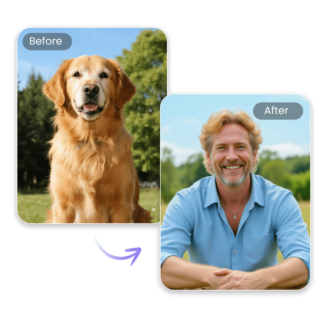 Turn a gold hair dog into a realistic uncle