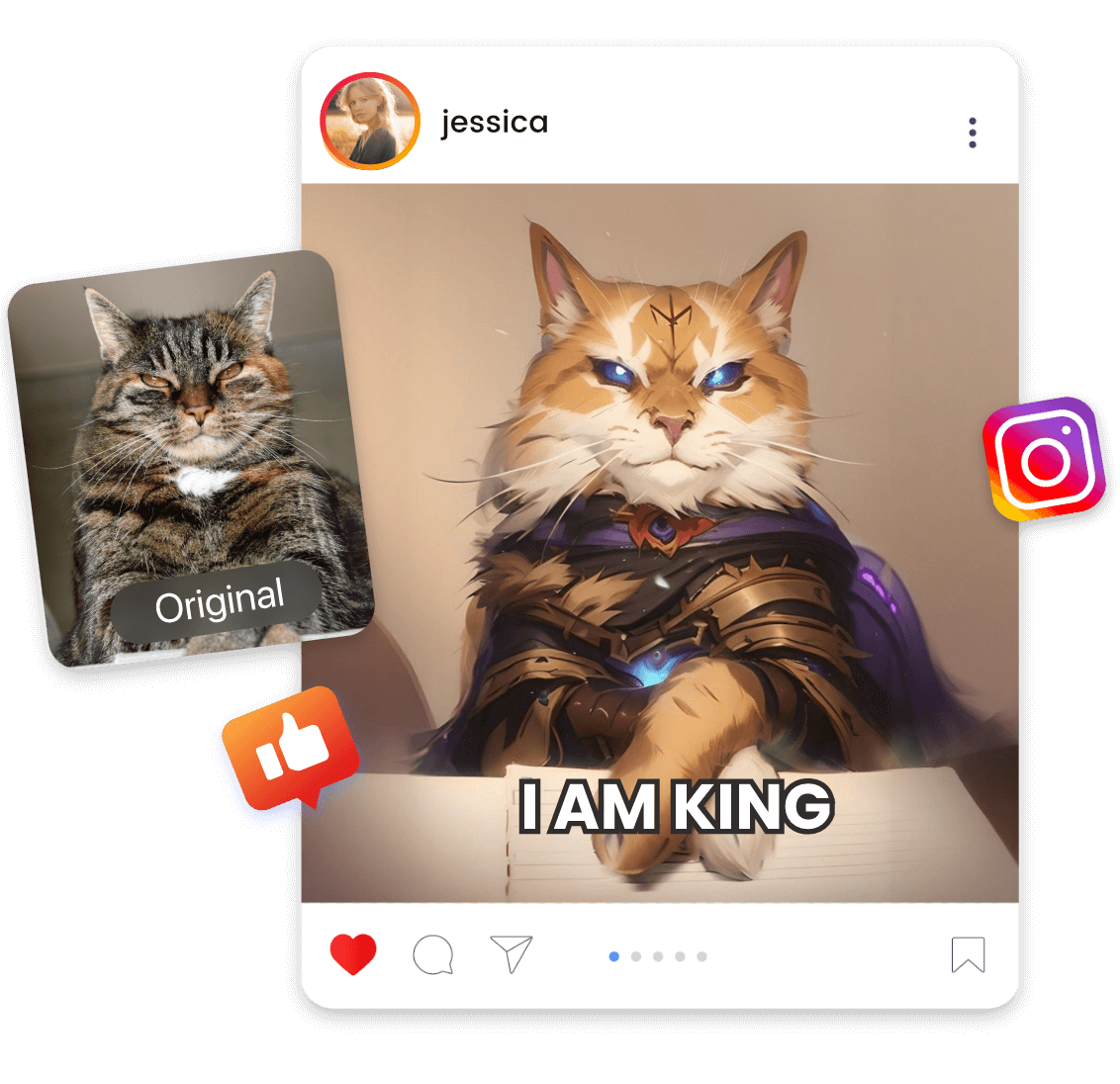 猫の写真をかっこいいアニメ風に変換しソーシャルメディアでアニメ風メモとして使用