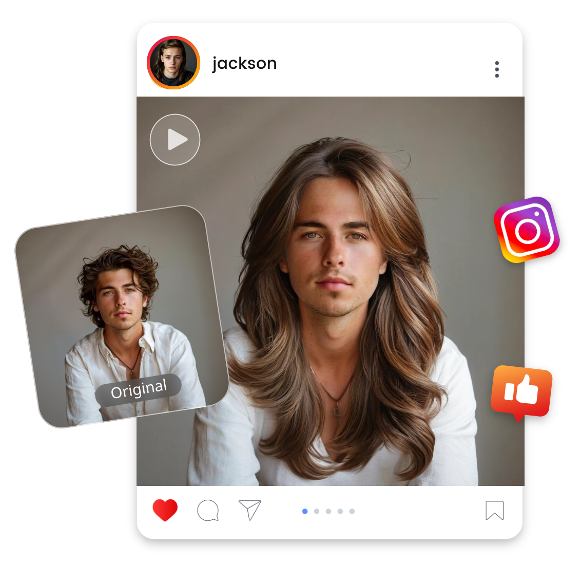 Turn a photo of a guy into a long hair man and share it on social media