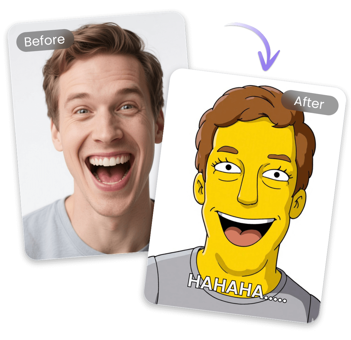Turn a photo of a laughing man into a simpson character