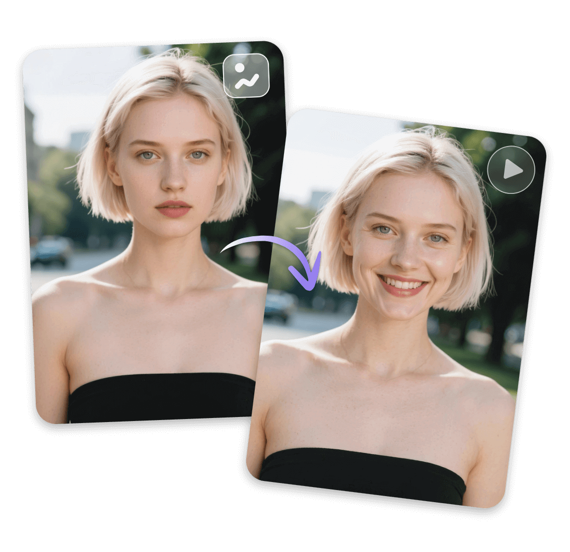 Turn a photo of a short haired woman into an animated smiling video