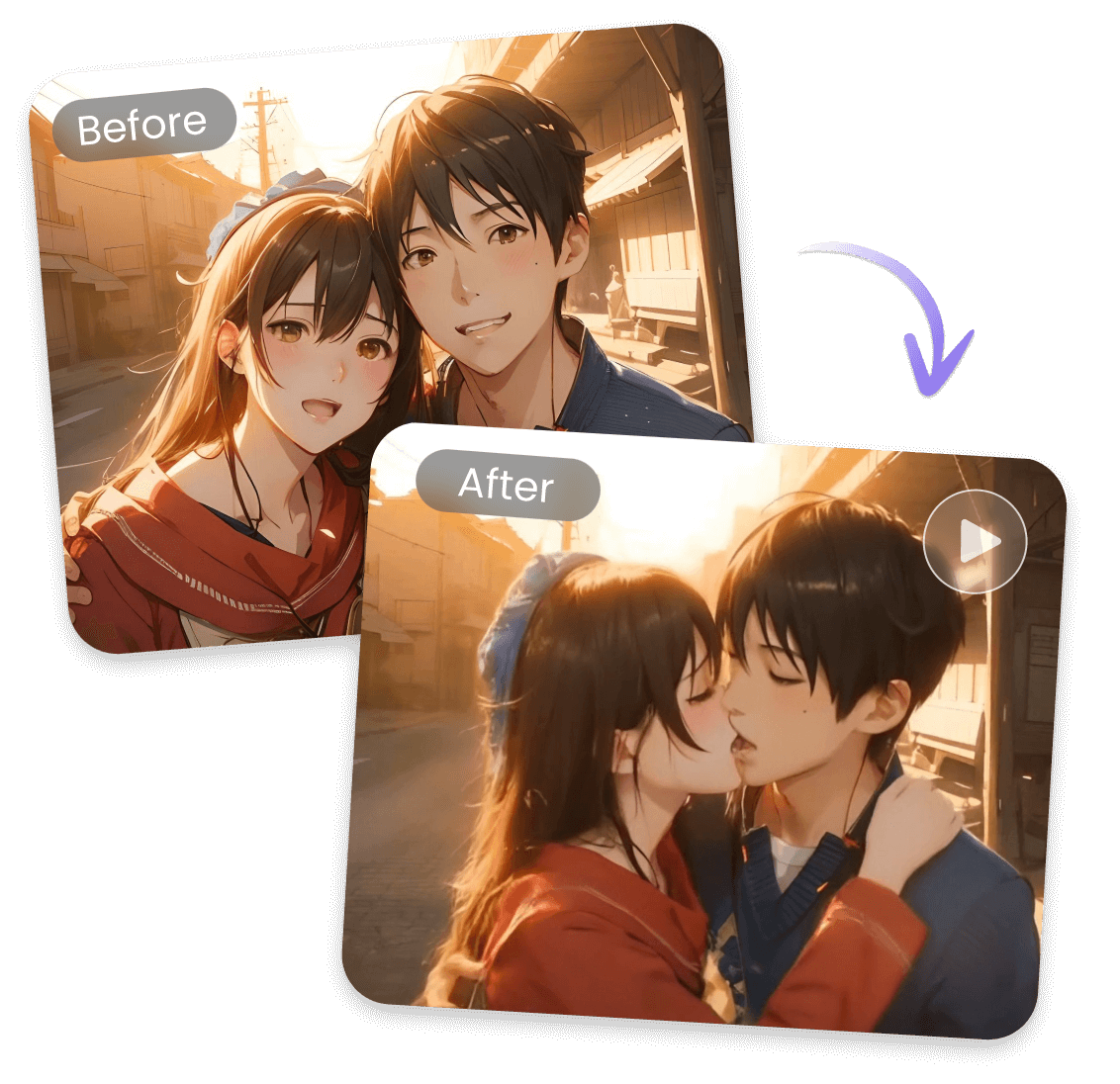 Turn a photo of an anime couple into an anime french kiss video