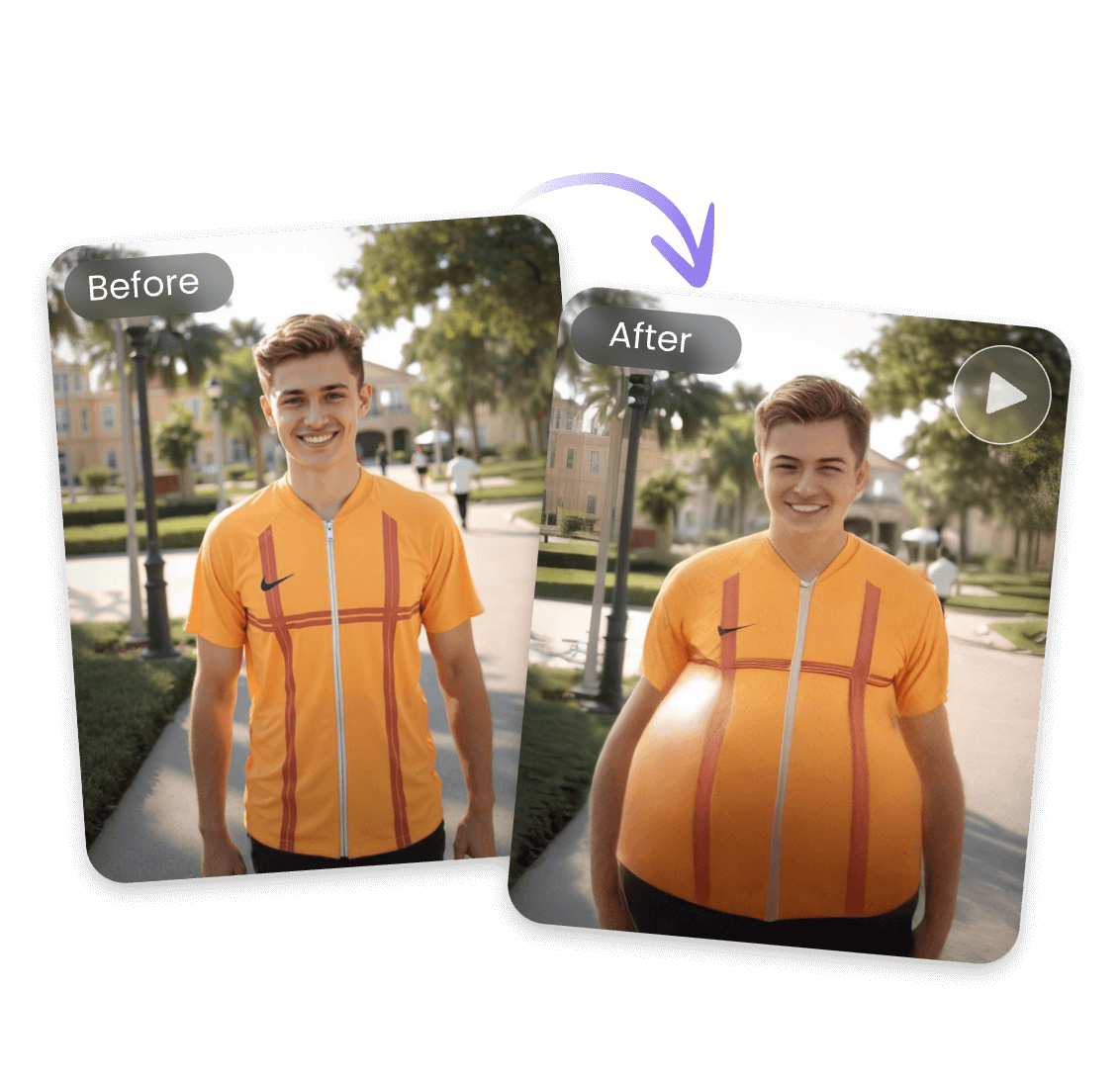 Turn a picture of a man in yellow tshirt into a video using body inflation ai