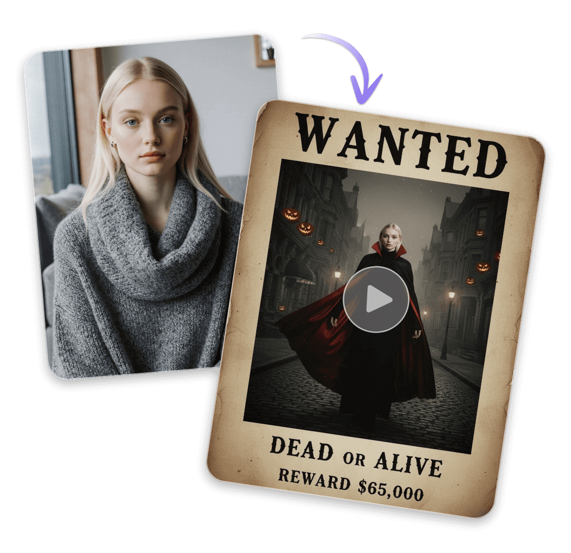 Halloween-Wanted-Poster mit dem KI-Tool von Clipfly animieren