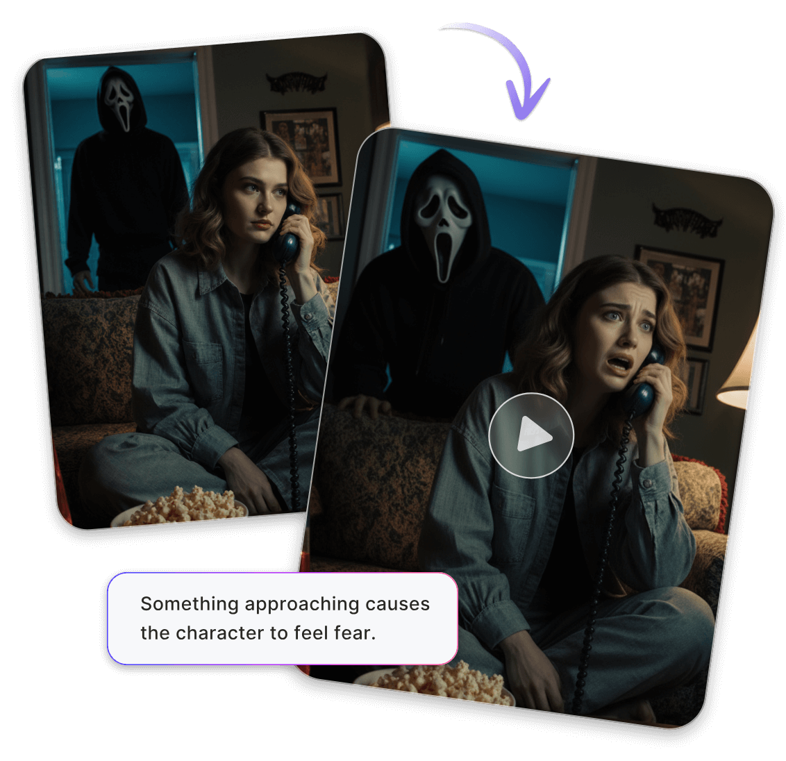 Turn a still ai ghostface photo into a dynamic video in clipfly