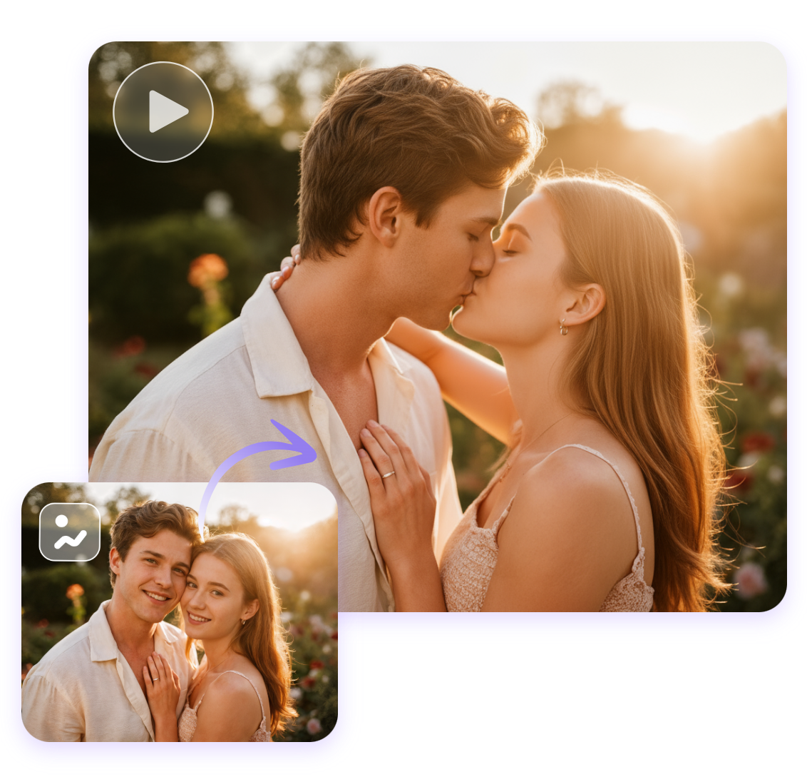 Turn a still couple image into a vivid video with clipfly ai video generator