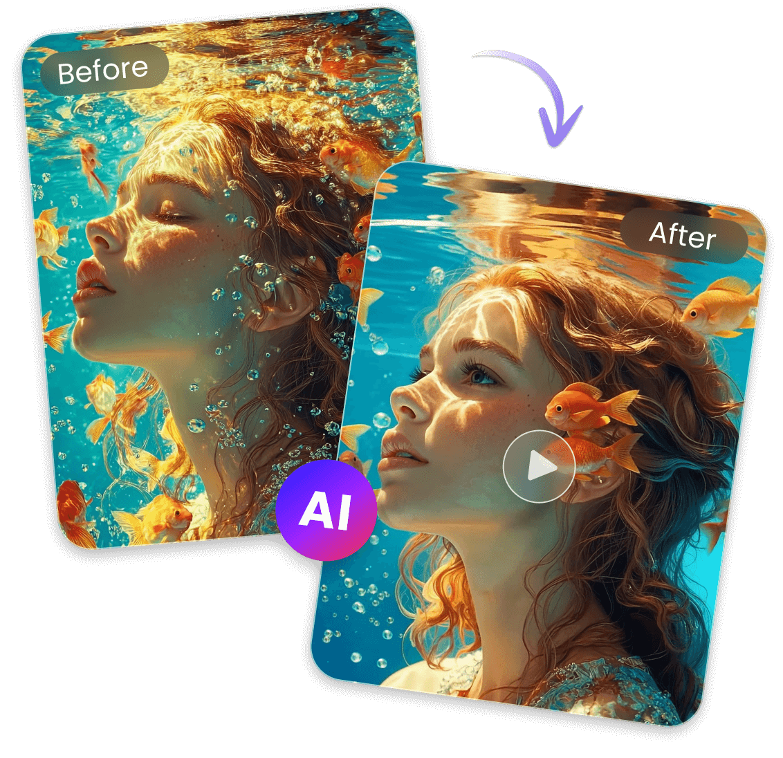 Turn a still image featuring a girl under water into an animated video