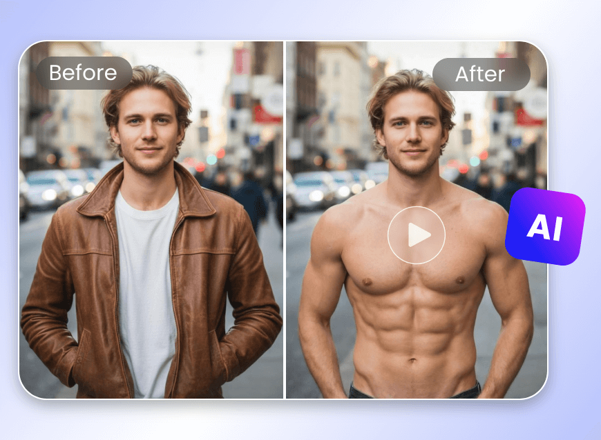 Turn a still male portrait photo into a six pack video