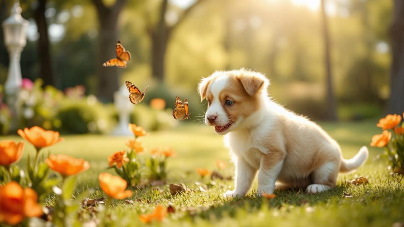 Turn words into cute dog playing on the ground video in one click