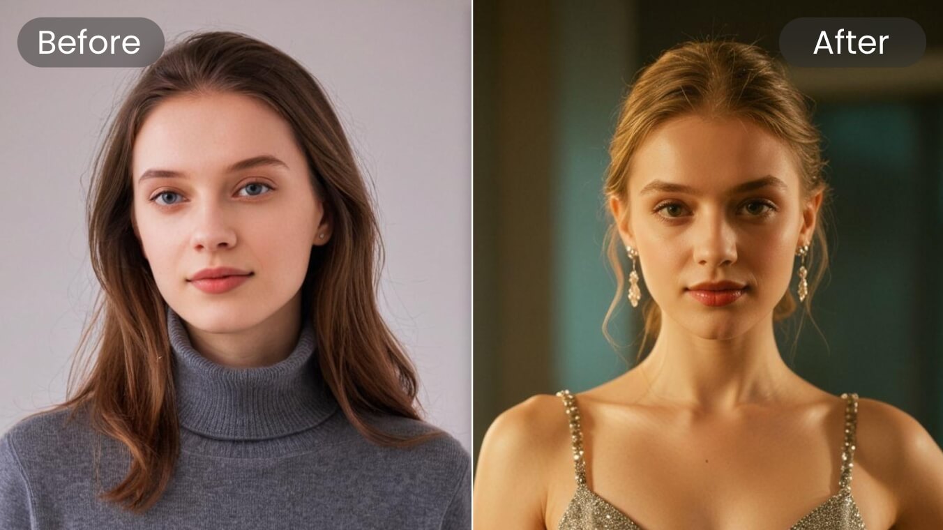 Transforme sua foto de rosto em uma foto de rosto elegante e confiante com IA