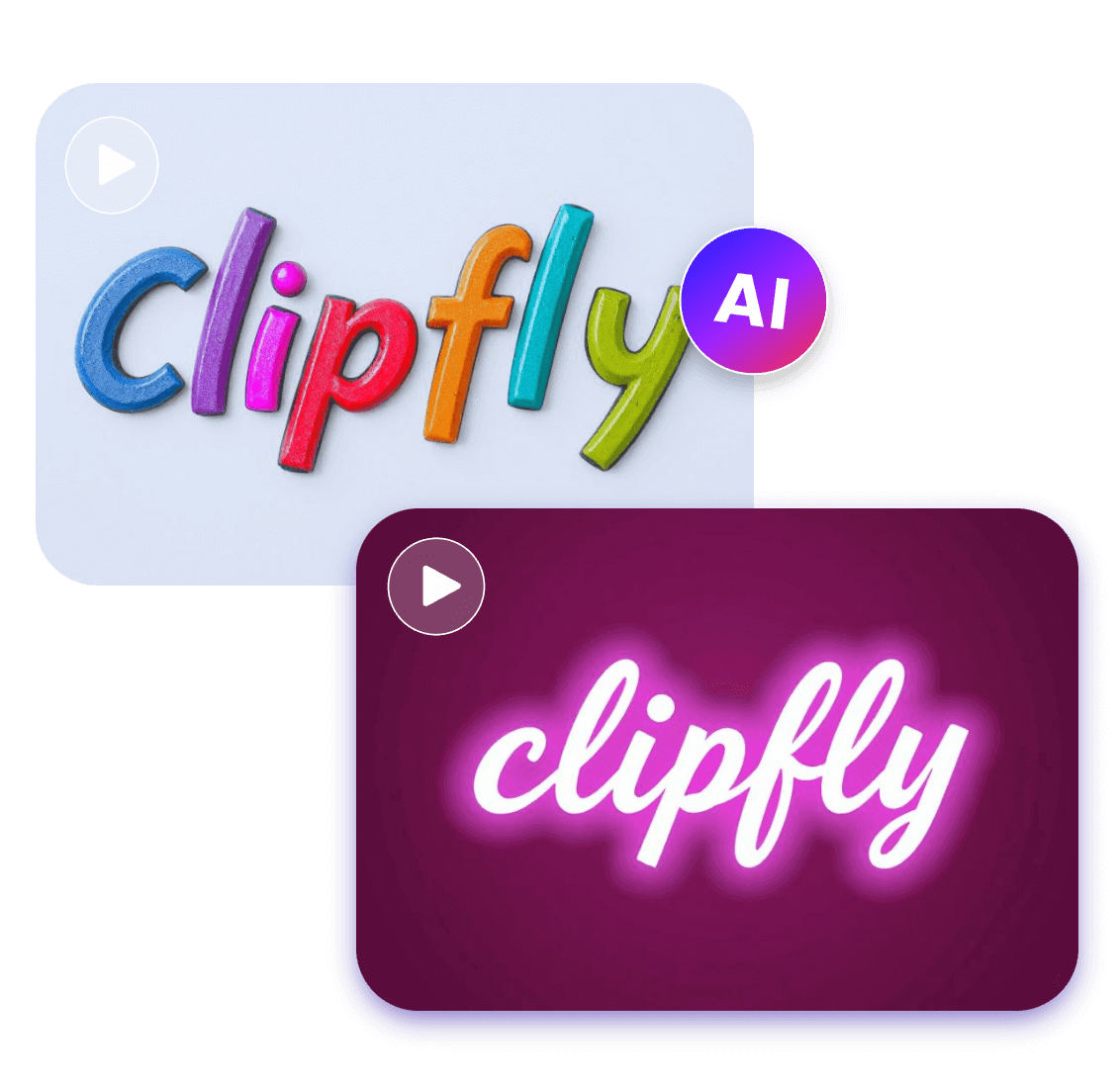 Two logos of clipfly in the style of color pencial and cyberpunk