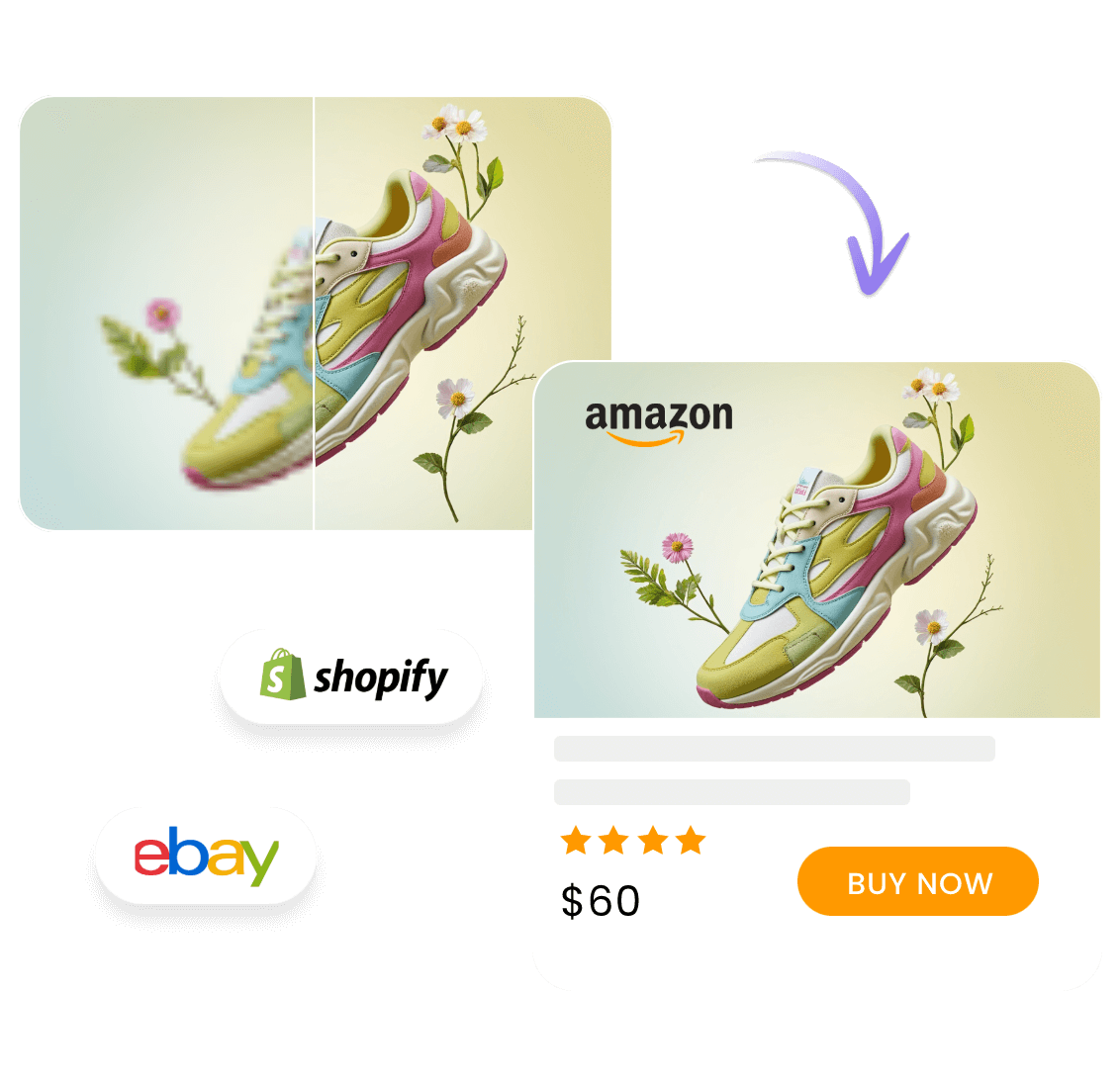 remover o desfoque de uma foto de produto de sapato e usá-la em um site de comércio eletrônico