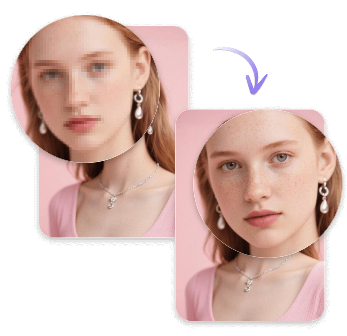 remover o desfoque do retrato de uma mulher usando brincos de pérola