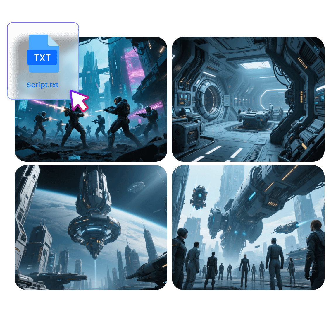 Upload an ai script file and convert it into a futuristic movie