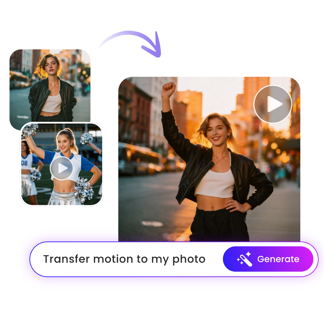 Upload an image and a reference video and apply the motion to the image