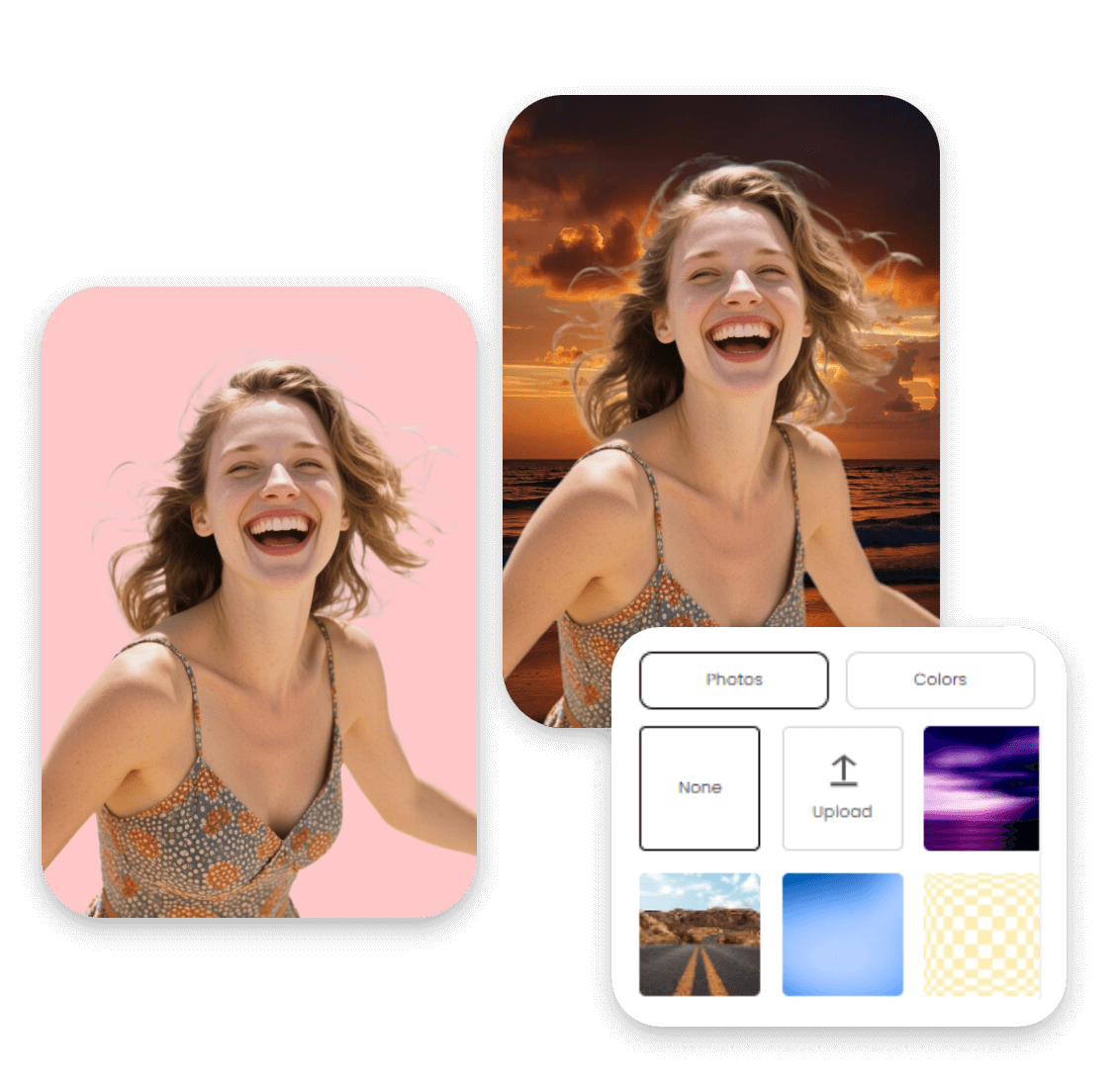 Upload images and change backgrounds for the AI filter video