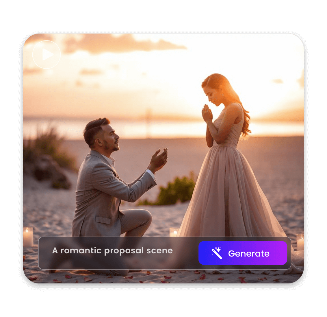 Envie o texto sobre o pedido de casamento e transforme-o em um vídeo de um homem fazendo o pedido a uma mulher vestindo um vestido rosa