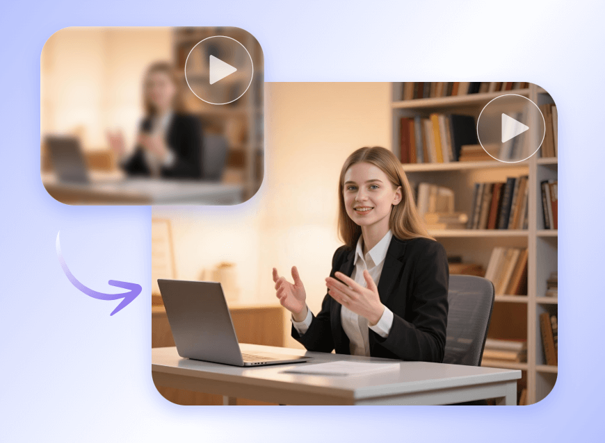 Upscale a video of a businesswoman to 4k