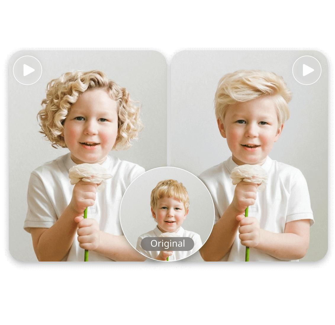 Use a photo of a child to generate a video of different hairstyle changes
