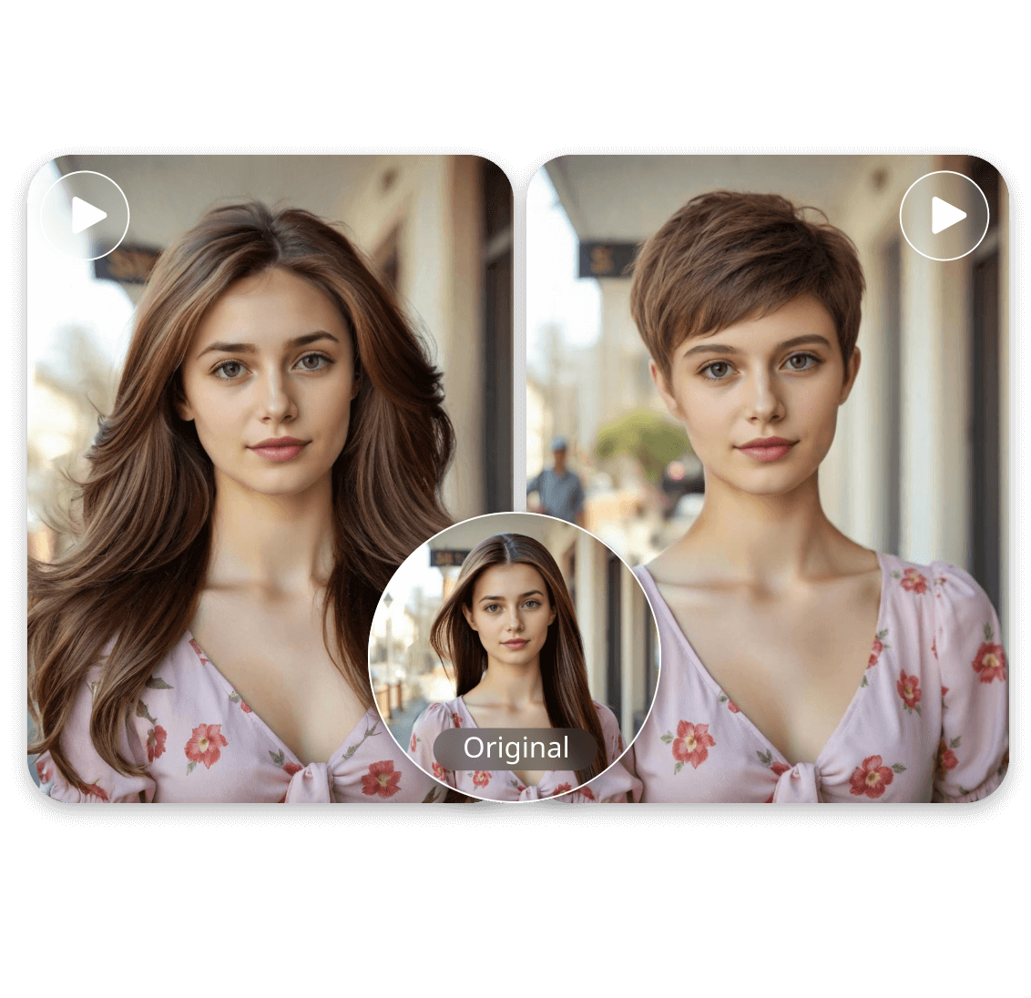 Use a photo of a long haired girl to generate a video of different hairstyle transformations