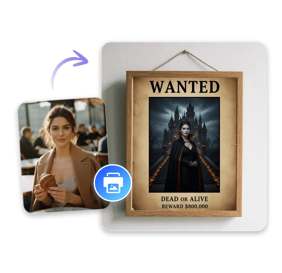 Halloween-Wanted-Poster mit KI kostenlos zum Drucken verfügbar
