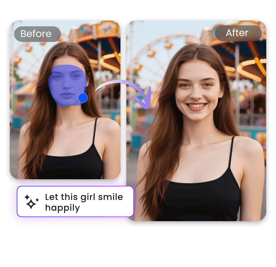 Use ai replace to change a woman face expression
