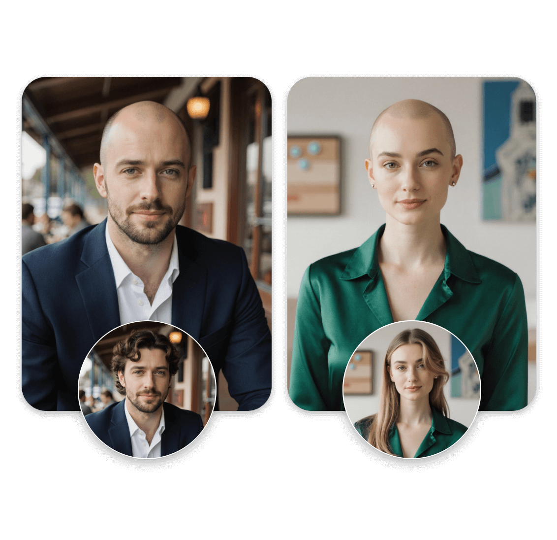 Use ai shaved head filter to turn people of different genders bald